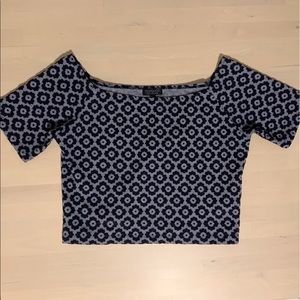 Topshop Navy Floral Off the Shoulder Crop Top US10